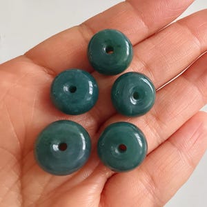 2pcs 14-18mm Natural Grade A Blue Guatemala Jadeite Big Hole Rondelle Beads,Fat Barrel Jade Loose Beads,Genuine Blue Watery Jade