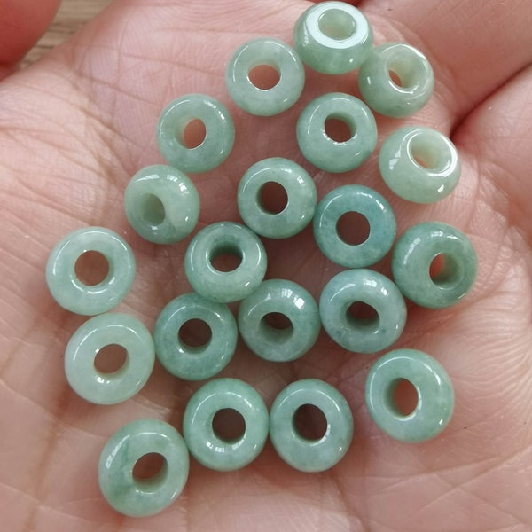 DDP 30pcs Big Hole Natural Type A Bean Green Burmese Jadeite Rondelle Spacer Beads