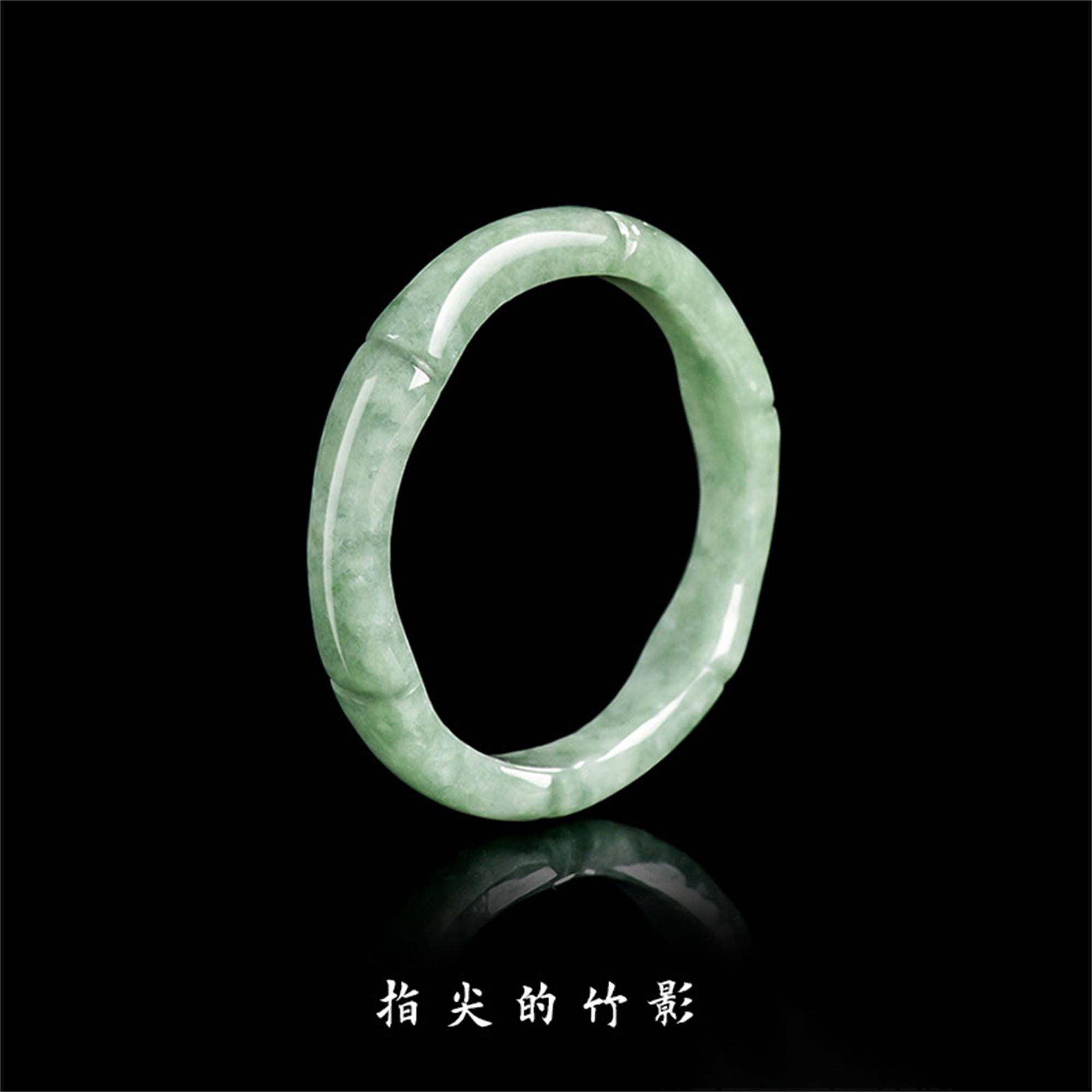 天然未処理タイプA豆グリーンウォータービルマ翡翠竹ジョイントリング 