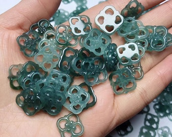 2pcs Natural Grade A Blue Watery Guatemala Jadeite Filigree Four Leaf Clover Pendant,Flower Pendant,Icy Translucent Jade,Jewelry Supplies