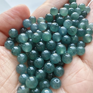 20 peças de contas redondas de jade da Guatemala transparente e gelada de alta qualidade, grau A, 6,5 mm, jade verde-azulado, jade azul, suprimentos para joias