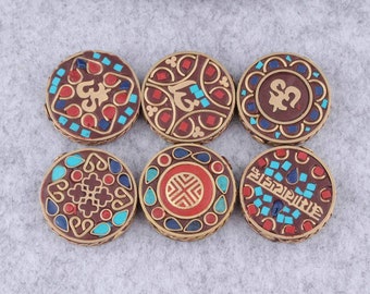 10 st nepalesiska mässingsinläggspärlor, tibetanska smyckepärlor, amulettpärlor, entiska pärlor, metallpärlor, antika guldpärlor, gör-det-själv-smyckestillbehör, bönepärla