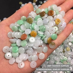 100pcs Natural Type A Untreated Waxy Watery Trio Colors Burma Jadeite Safety Buckle,Coin Beads,Multi Colors Burmese Jadeite,Jewelry Supplies