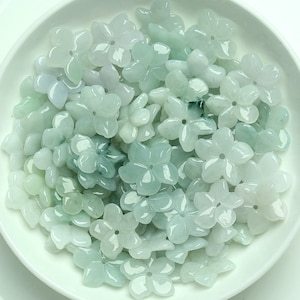 2pcs Natural Type A Untreated Burma Jadeite Flower Beads,Burmese Jade,Multi Colors Jadeite,Floral Beads,Flower Beads,DIY Jewelry Supplies