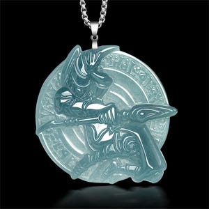 Natural Type A Untreated Blue Watery Guatemalan Jadeite Round Pendant With Dark Magician Carved,Anime Pendant,DIY Jewelry Supplies