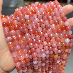 Natural Chinese Yanyuan Agate Beads Ombre Multi Pink Agate Smooth Round Loose Gemstone Beads DIY Bracelet Jewelry Accessories Supplies