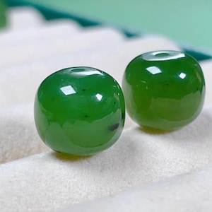 1pc High Quality Precious Natural Green Nephrite Jade Barrel Beads With Black Spots,Good Watery Jade,For Jewelry Making,Jewelry Supplies