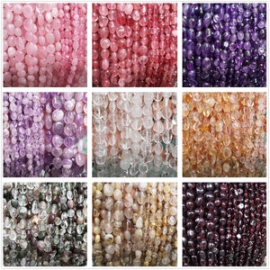 May include: Assortment of tumbled gemstone beads in various colors, including pink, purple, clear, brown, and green. The beads are smooth and polished, and they are perfect for making jewelry or other crafts.