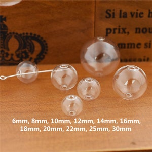 5PCS Hand blown hollow glass beads,bubble beads,clear glass round ball,blown glass bead,transparent,glass bulbs beads,double holes