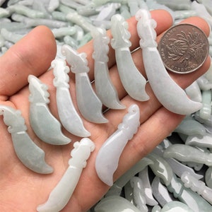 5pcs Natural Type A Milky White Burma Jadeite Broadsword Pendant,Sword Jade Pendant,Genuine Jade,White Jade,Light Green Jade