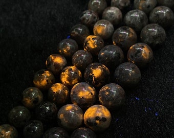 Natural Yooperlite Flame Stone Round Loose Beads,Glowing Beads,Fire Rock Stone,Natural Gemstone,Semi Precious,UV Reactive,Jewelry Supplies