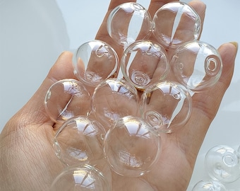DDP | 5PCS Hand blown hollow glass beads,bubble beads,clear glass round ball,blown glass bead,transparent,glass bulbs beads,double holes