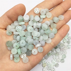 20pcs Natural Type A Untreated Trio Colors Burma Jade Ancient Chinese Coin Beads,Hand Carved Filigree Beads,Loose Beads,DIY Jewelry Supplies