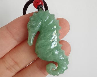 DDP 39mm Unique Natural Certificated Type A Untreated Icy Green Burmese Jadeite Seahorse Pendant