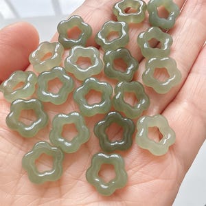 DDP 5pcs Natural Precious Yellow Green Genuine Nephrite Jadeite Flower Ring Beads,Donuts,Rondelle Spacer Beads,DIY Jewelry Supplies