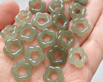 5pcs Natural Precious Yellow Green Genuine Nephrite Jadeite Flower Ring Beads,Flower Donut Beads,Rondelle Spacer Beads,DIY Jewelry Supplies
