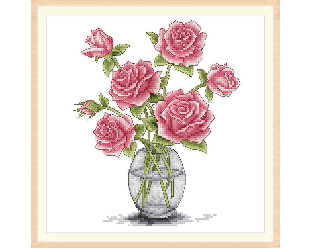 DDP | Cross Stitch Pattern in PDF File - Rose in the Bottle for Instant ...