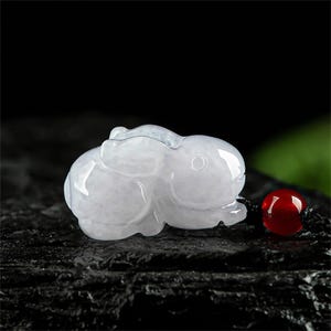 Natural Type A Untreated Icy Waxy White Green Burmese Jadeite 3D Rabbit Pendant,Chinese zodiac,DIY Jewelry Supplies