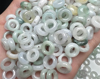 10pcs Natural Type A Untreated Multi Colors Icy Burma Jadeite Donut Rings With Two Holes On The Sides,Ring Loose Beads,DIY Jewelry Supplies