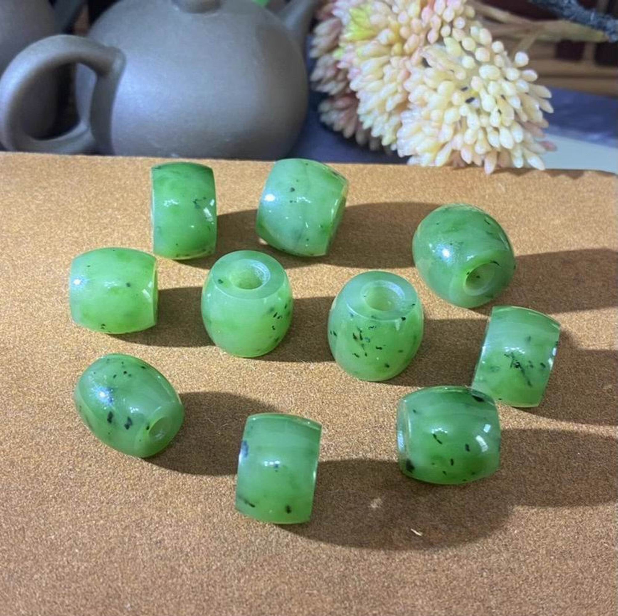 1pc High Quality Precious Natural Green Nephrite Jade Big Hole Barrel beads,Nephrite Jade,Green Jade,For Necklace Pendant,Jewelry Supplies