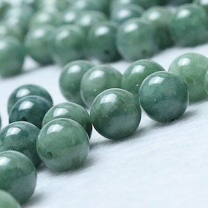 DDP | Natural Type A Untreated Burma Jadeite Smooth Round Beads,Bean Green Watery Jade Loose Beads,Burmese Jadeite,DIY Jewelry Supplies