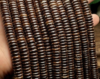 2 Strands Natural Coconut Shell Spacer Beads,Flat Rondelle Beads,Coin Beads,Round Flat Beads,Cocowood Beads,Brown Wood,DIY Jewelry Supplies