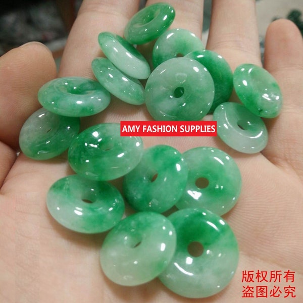 2pcs Type B Green Floating Flower Moss In Snow Burma Jadeite Ring Pendant,Ring Charm,Safety Buckle,Jade Donut Pendant,DIY Jewelry Supplies