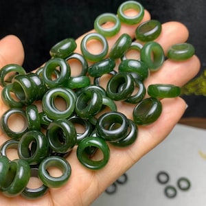 5pcs Natural Precious Green Genuine Russian Siberia Nephrite Jadeite Round Ring Pendant,Donut Rings With Black Spots,DIY Jewelry Supplies