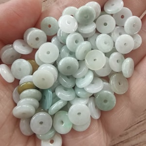 100pcs Natural Grade A Untreated Burma Jadeite Coin Beads,Spacer Beads,Green Jade,Multi Colors Jadeite,Small Safety Buckle,Jewelry Supplies