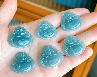 DDP Natural Type A Icy Clear Blue Watery Guatemalan Jadeite Maitreya Buddha Amulet Pendant,Smile Buddha,Buddhist Jewelry