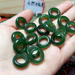 1pc Natural Precious Dark Green Genuine Russian Siberia Nephrite Jadeite Round Ring Pendant,Donut Rings With Black Spots,Jewelry Supplies