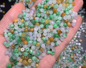 20pcs Natural Type A Untreated Icy Clear Trio Colors Burmese Jadeite Small Rondelle Beads,Burma Jadeite Coin Spacer Loose Beads,DIY Supplies