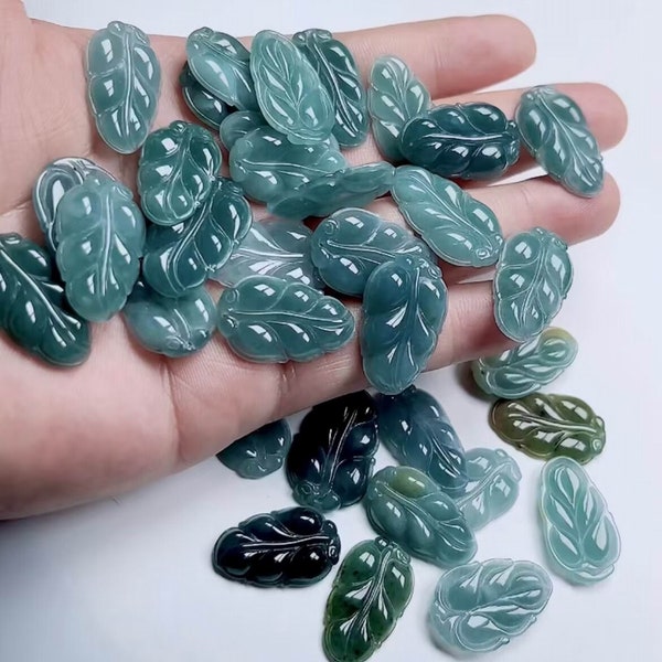 Natural Grade A Untreated Icy Blue Watery Guatemala Jadeite Leaf Pendant,Blue Icy Jade,Jade Loose Pendant,DIY Jewelry Supplies