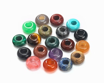 10pcs Natural Gemstone Big Hole Rondelle Beads,Semi Precious Beads,DIY Jewelry Supplies,Agate,Quartz,Malachite,Unakite,Turquoise,Labradorite