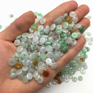 50pcs Natural Grade A Untreated Burma Jadeite Coin Beads,Spacer Beads,Green Jade,Multi Colors Jadeite,Small Safety Buckle,Jewelry Supplies