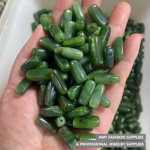 Natural Dark Green Irregular Elongated Genuine Precious Nephrite Jade Barrel beads,Green Jade Beads,For Jewelry Making,DIY Jewelry Supplies