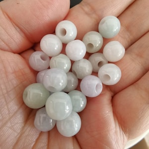 20pcs Big Hole Natural Type A Burma Jadeite Round Beads,Burma Jade Beads,Green Jade Beads,Big Hole Beads,DIY Jewelry Supplies,For Jewelry