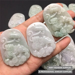 Natural Grade A Burma Jade Hand Carved Kylin Pendant,Chinese Kirin Pendant,Green Jade,Burmese Jadeite,Fancy Jade Pendant,DIY Jewelry Supplie