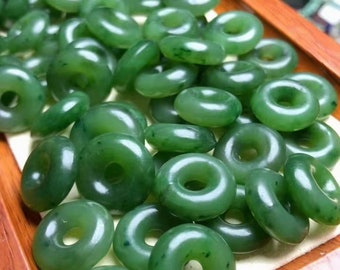 Natural Precious Green Genuine Siberia Nephrite Jade Round Ring Pendant,Green Donut Ring With Black Spots,Safety Buckle,DIY Jewelry Supplies