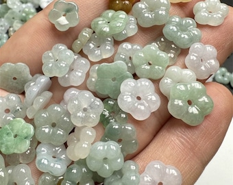 10pcs Natural Grade A Multi Colors Icy Burma Jade Flower Beads,Trio Colors Jade Beads,Icy Translucent Jade Loose Beads,DIY Jewelry Supplies