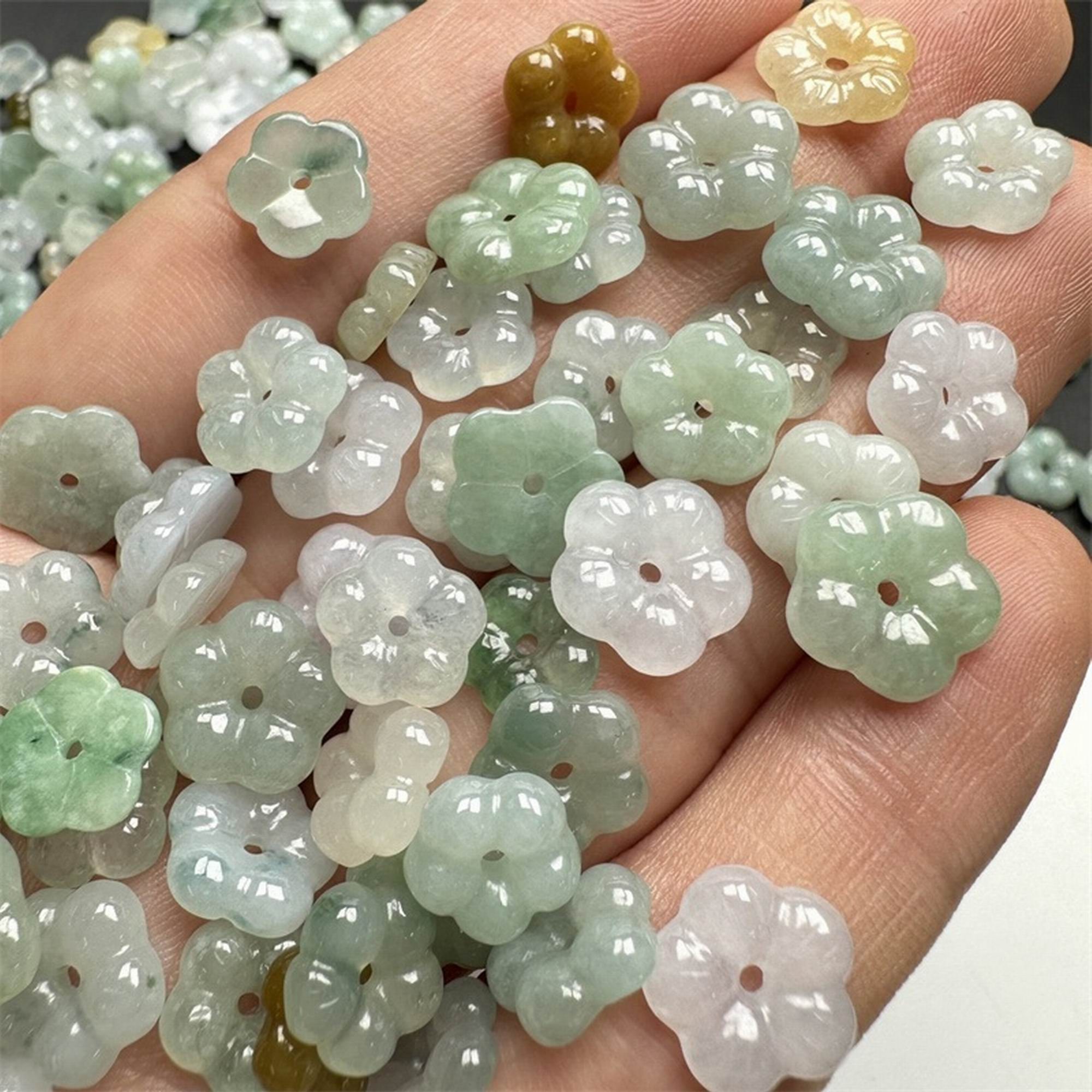 10pcs Natural Grade A Multi Colors Icy Burma Jade Flower Beads,Trio Colors Jade Beads,Icy Translucent Jade Loose Beads,DIY Jewelry Supplies
