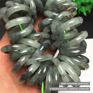 5pcs Natural Type A Green Burma Jadeite Round Rings With Black Floating Flowers,Black Jadeite Loose Rings,Ring Pendant,DIY Jewelry Supplies