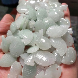 3pcs Natural Type A Untreated Burma Jade Carp Fish,Charms & Pendants,Green Jade Beads,Jade Fish Pendant, Loose Beads,DIY Jewelry Supplies