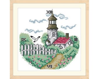 Clock face cross stitch pattern in PDF file - Castle Garden View