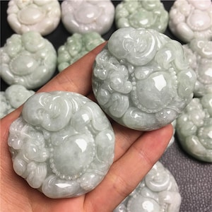 1 Stück natürliche Typ A Burma Jadeit Maitreya Buddha Anhänger, hellgrüne Jade, birmanische Jade, Gebetsanhänger, Amulett, buddhistischer Schmuck liefert
