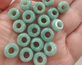 10pcs or 30pcs Big Hole Natural Type A Bean Green Burma Jadeite Donut And Ring Beads,Green Jade Beads,Rondelle Spacers,DIY Jewelry