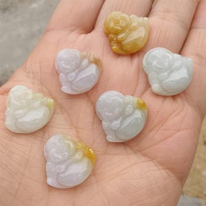 3Pcs Natural Type A Untreated Green White With Yellow Icy Waxy Burmese Jadeite Maitreya Buddha Pendant,Amulet Pendant,Buddhist Jewelry