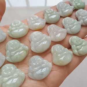 3Pcs Natural Type A Untreated Green With White Icy Waxy Burmese Jadeite Maitreya Buddha Pendant,Amulet Pendant,Buddhist Jewelry