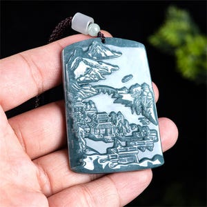 Natural Untreated Type A Icy Waxy Blue Guatemalan Jadeite Landscape Plaque,Blue Jadeite Pendant,富贵山居图,Guatemala Jadeite,DIY Jewelry Supplies