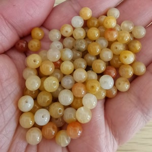 100pcs 4-13mm Natural Round Yellow Jade Beads,Yellow Quartz,Topaz,Golden Jade Beads,Natural Gemstone,Semi Precious,DIY Jewelry Supplies